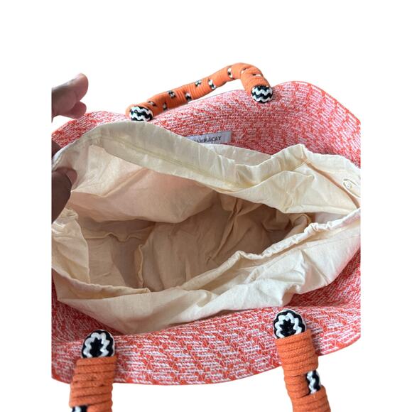 Nannacay Orange Woven Tote Bag Handmade Rope Handle Boho Straw Basket Purse - Picture 6 of 9